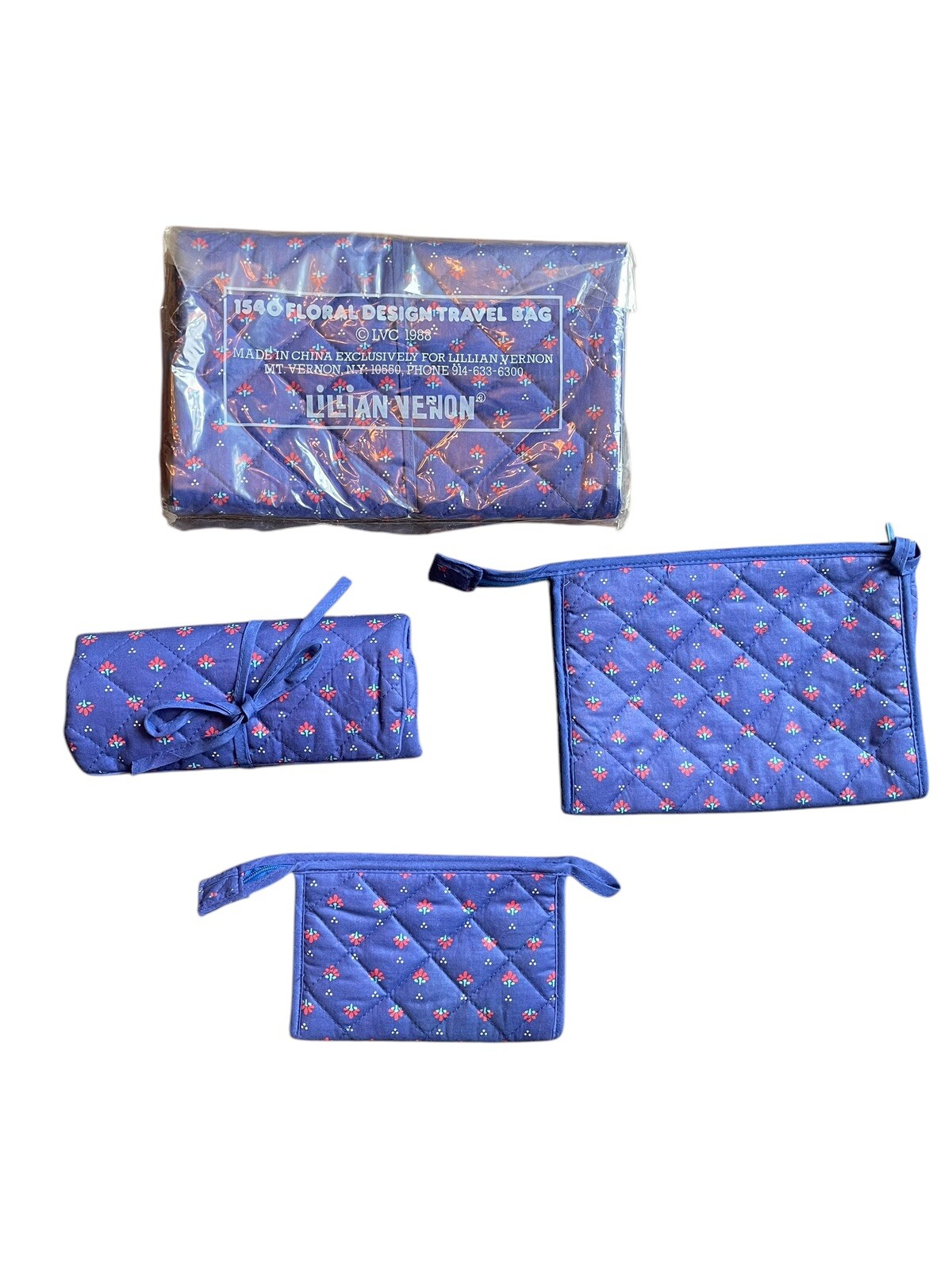 Vintage Lillian Vernon 4 Piece Quilted Floral Travel Bags And Cosmetic Bags Set