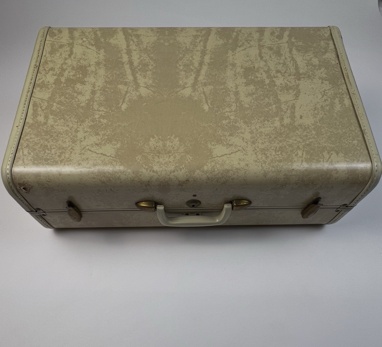 Vintage Samsonite Silhouette Cream Marble Hard Shell Suitcase Overnight Travel