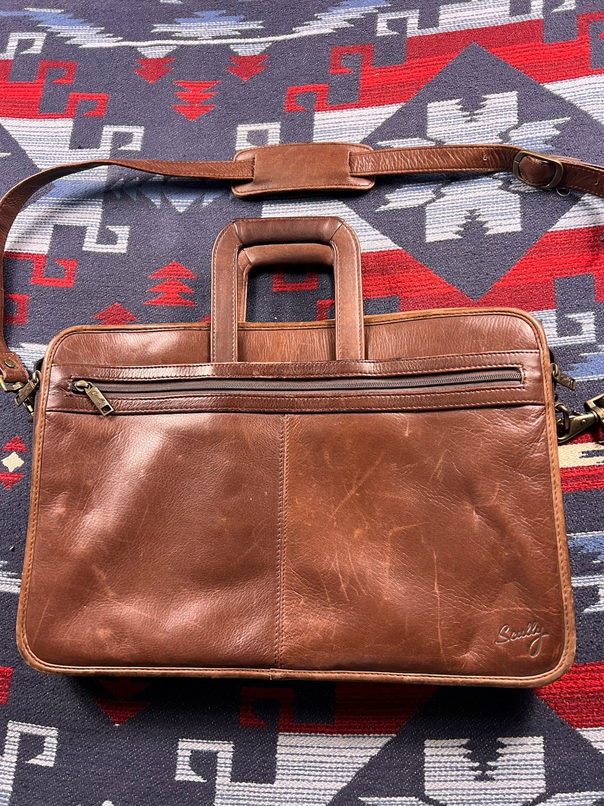 Vtg Scully Soft Leather Laptop Work Bag Briefcase Case Carry On Messenger Strap