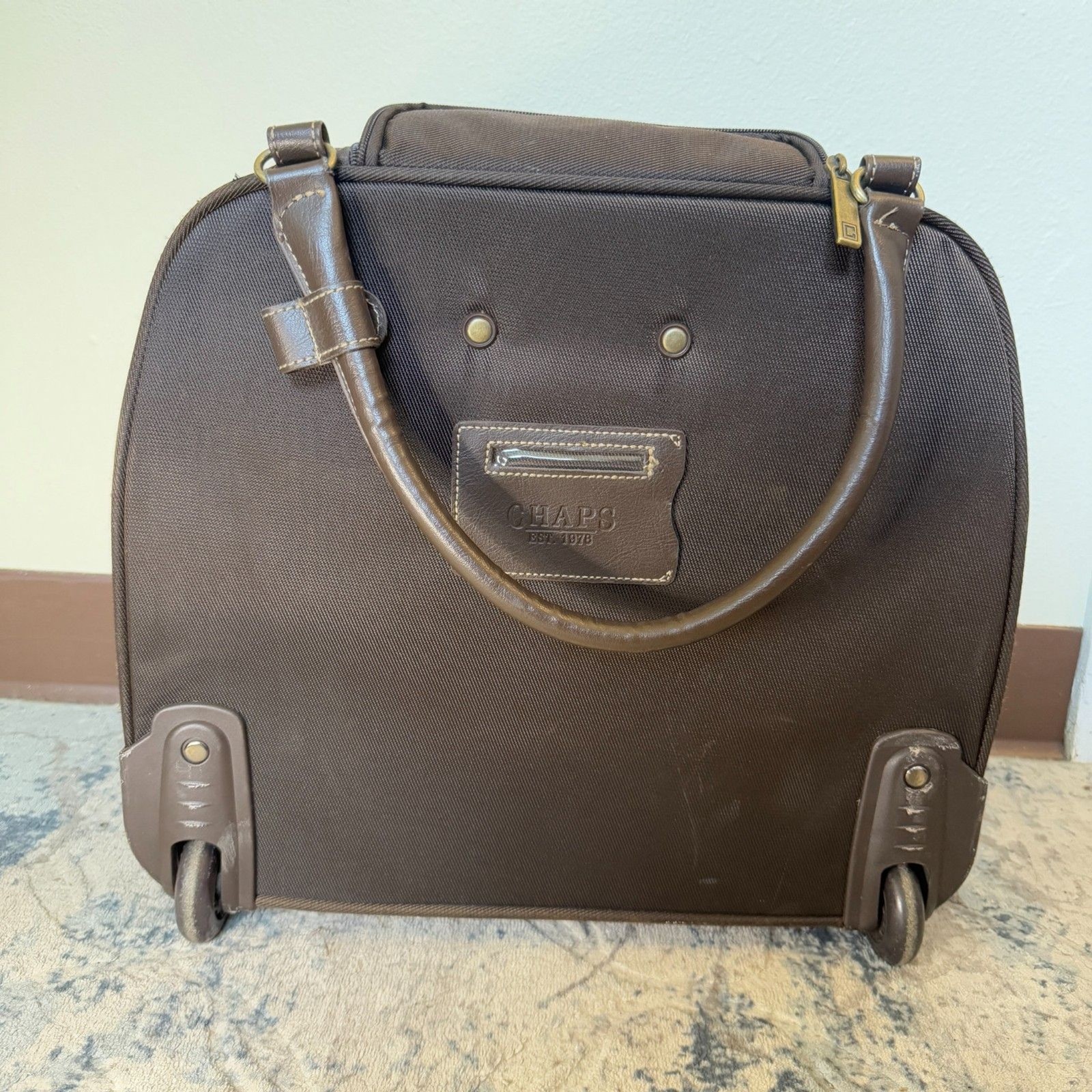 Ralph Lauren Chaps Brown Rolling Suitcase/Briefcase/Carry-On/Overnight