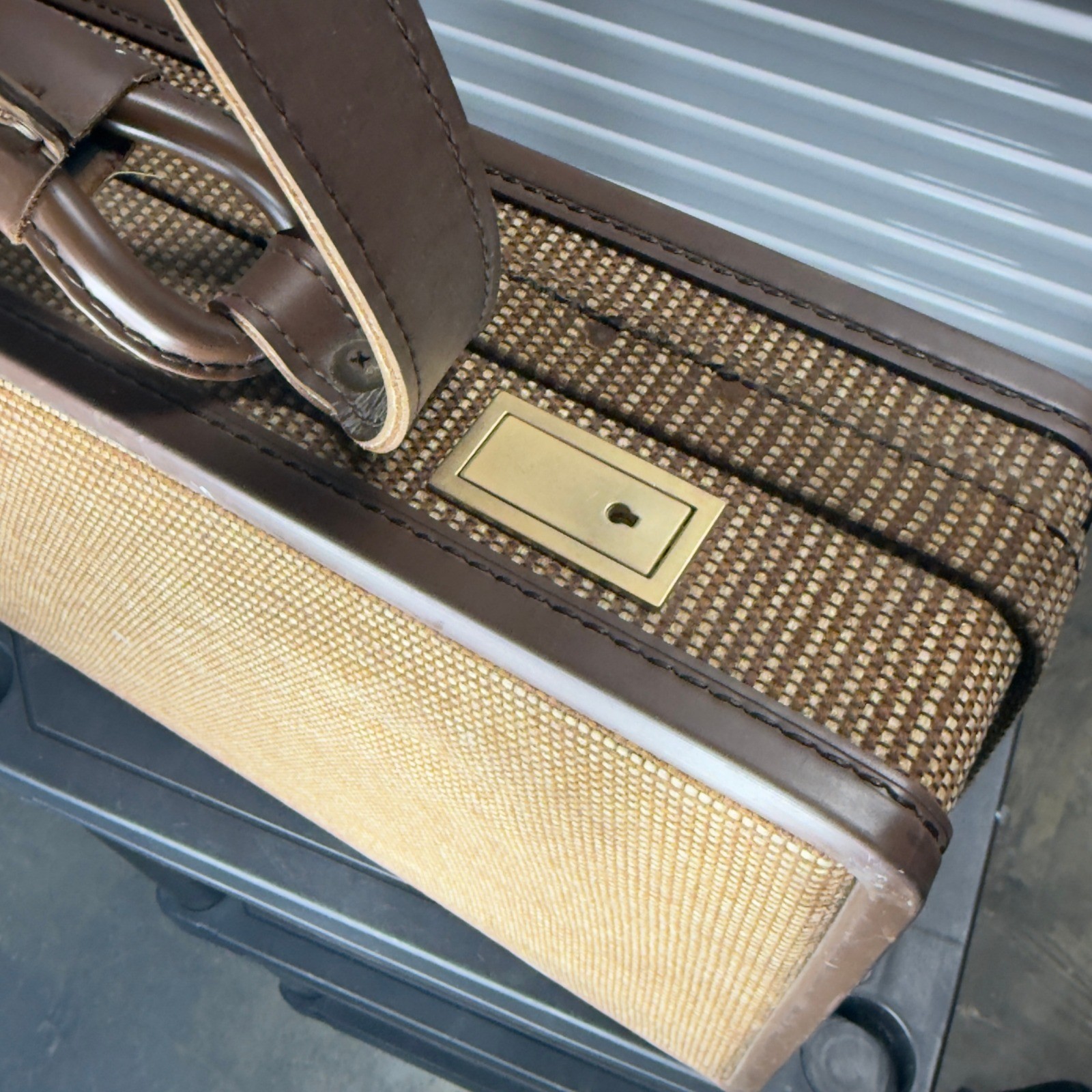 Vintage Hartmann Tweed Briefcase Belting Leather Slim Attaché Suitcase VTG USA