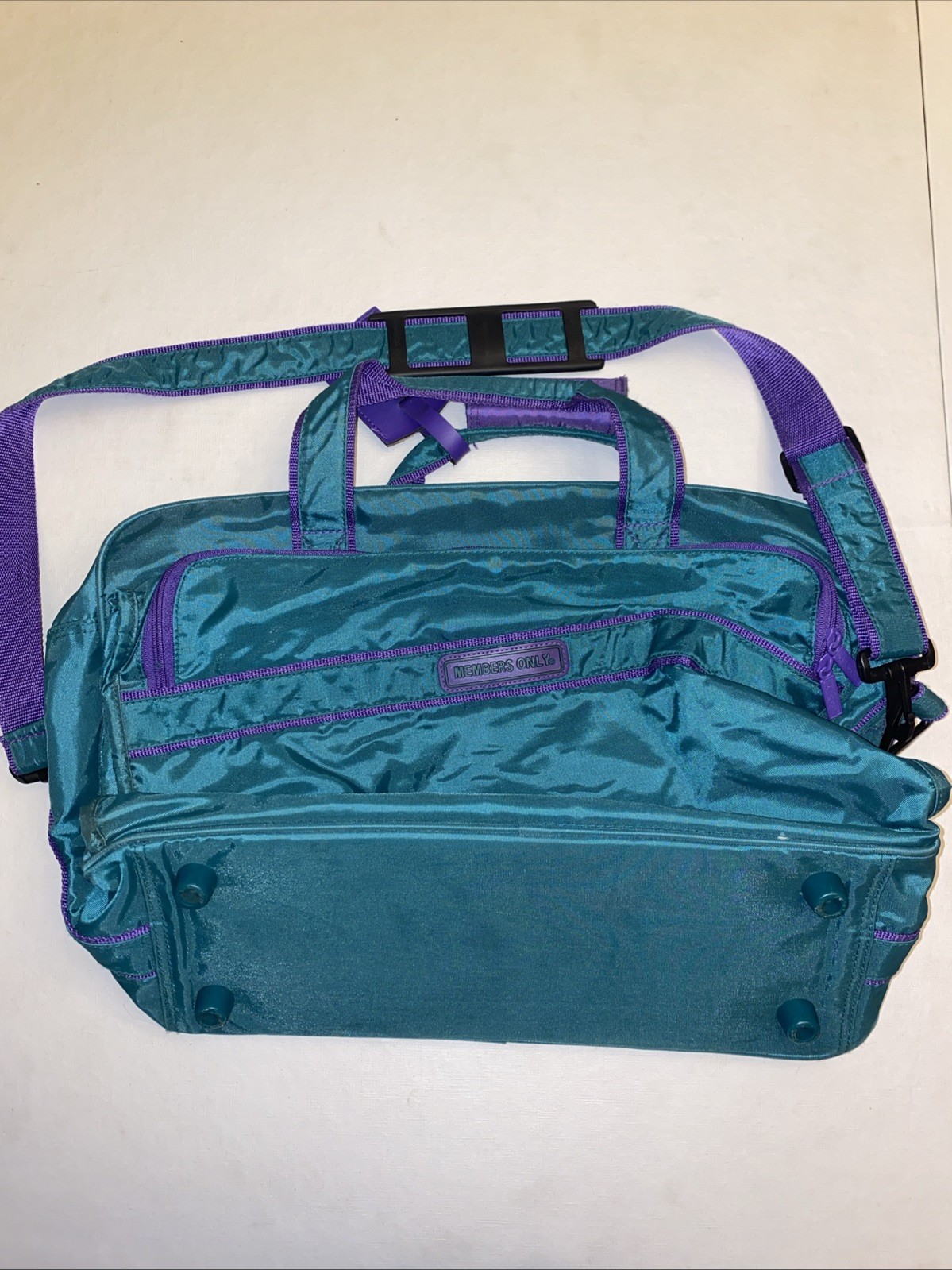 Members Only Bag Vintage 80s Duffel Bag Suitcase Teal and Purple