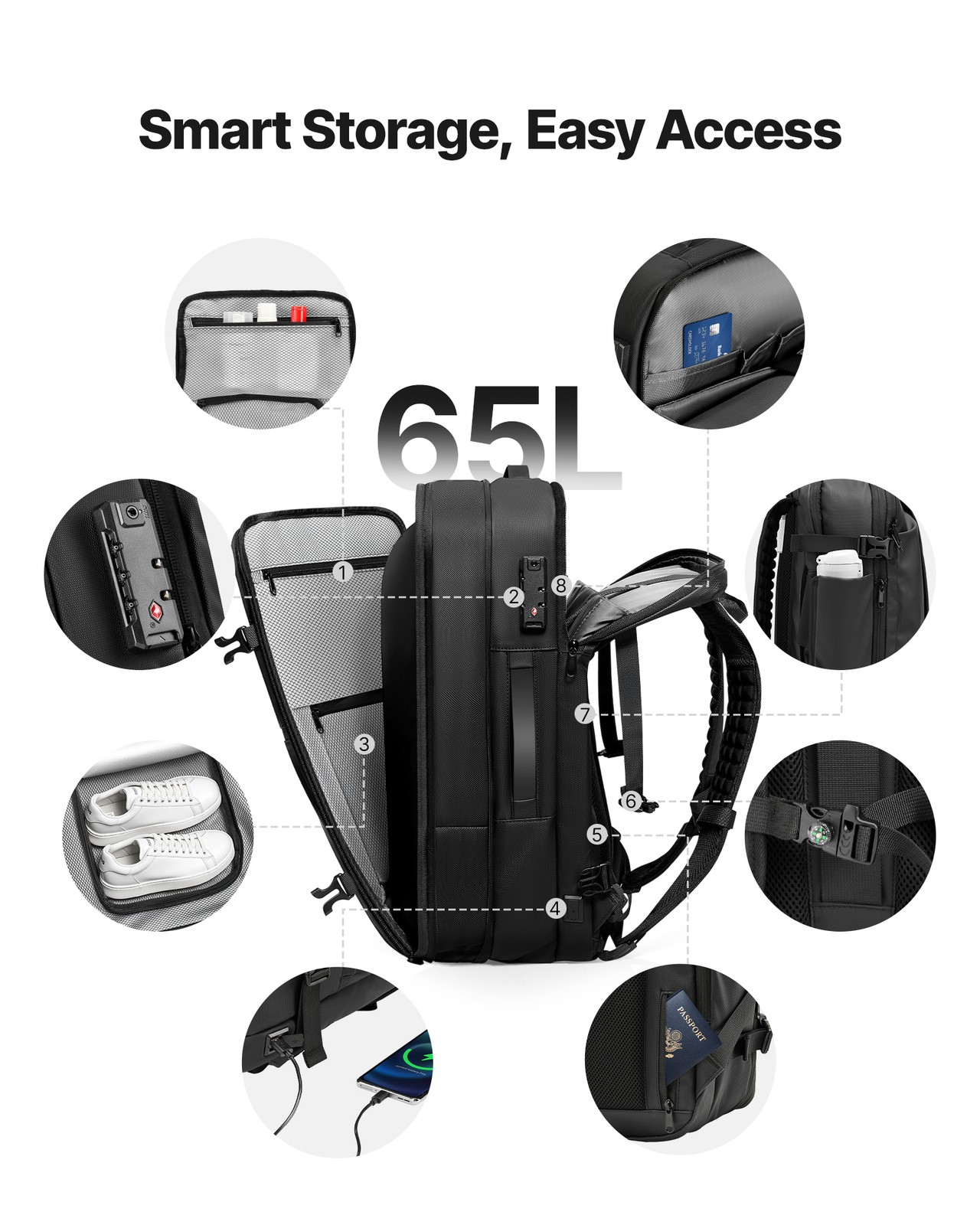 VEVOR Vacuum Travel Backpack 65L Expandable Vacuum Seal Compression Backpack