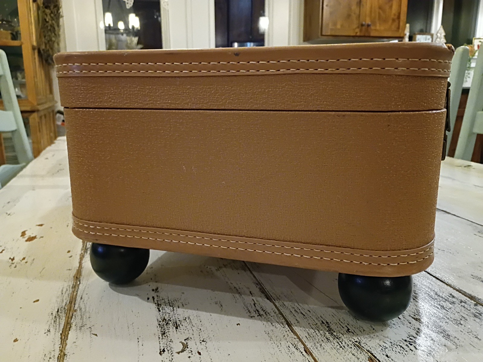 Vintage STARLINE SUITCASE 1950-60s End Table Soho Hippie Coral Tan Farmhouse