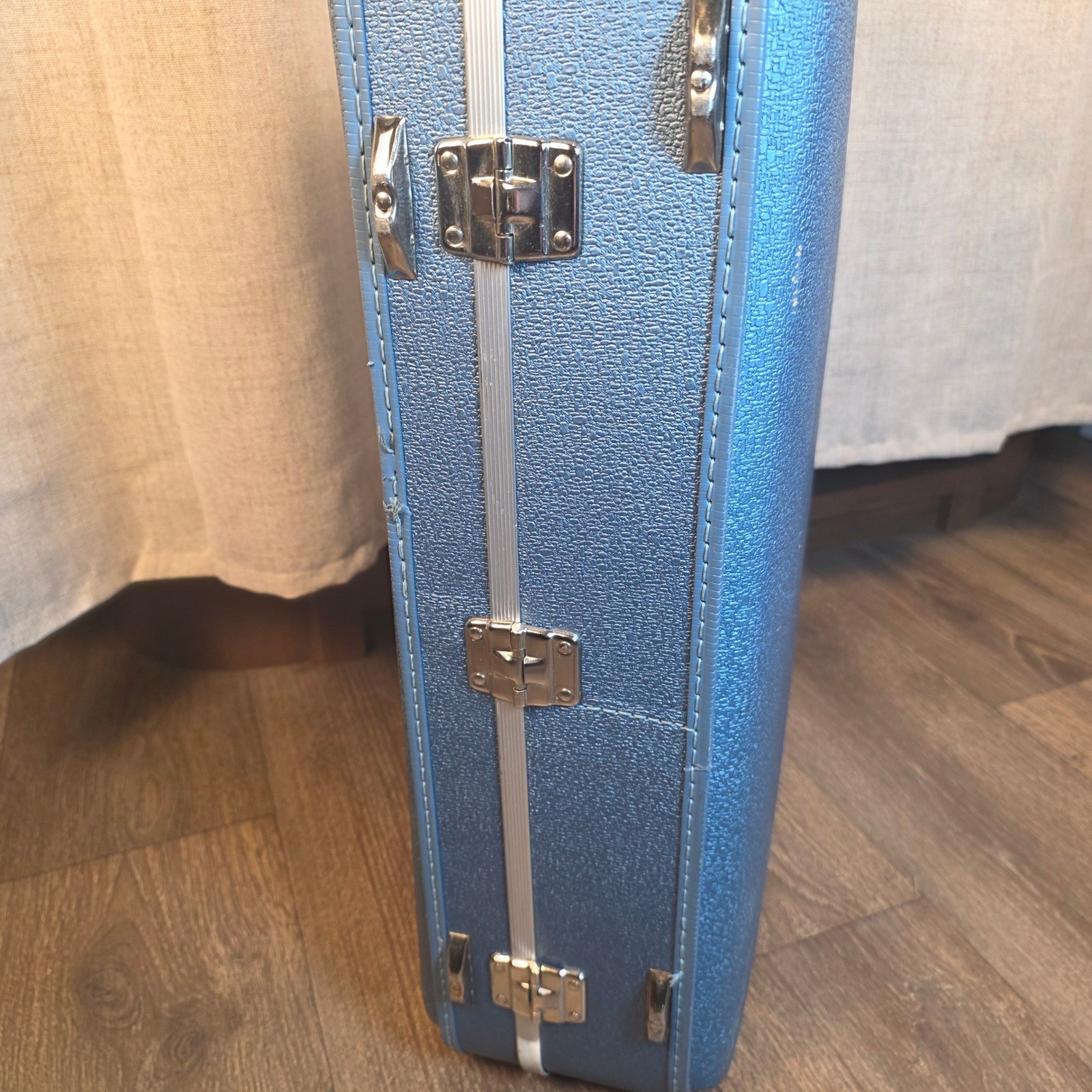 Vintage Trojan Hard Shell Suitcase Set Metallic Blue Mid Century Modern Luggage