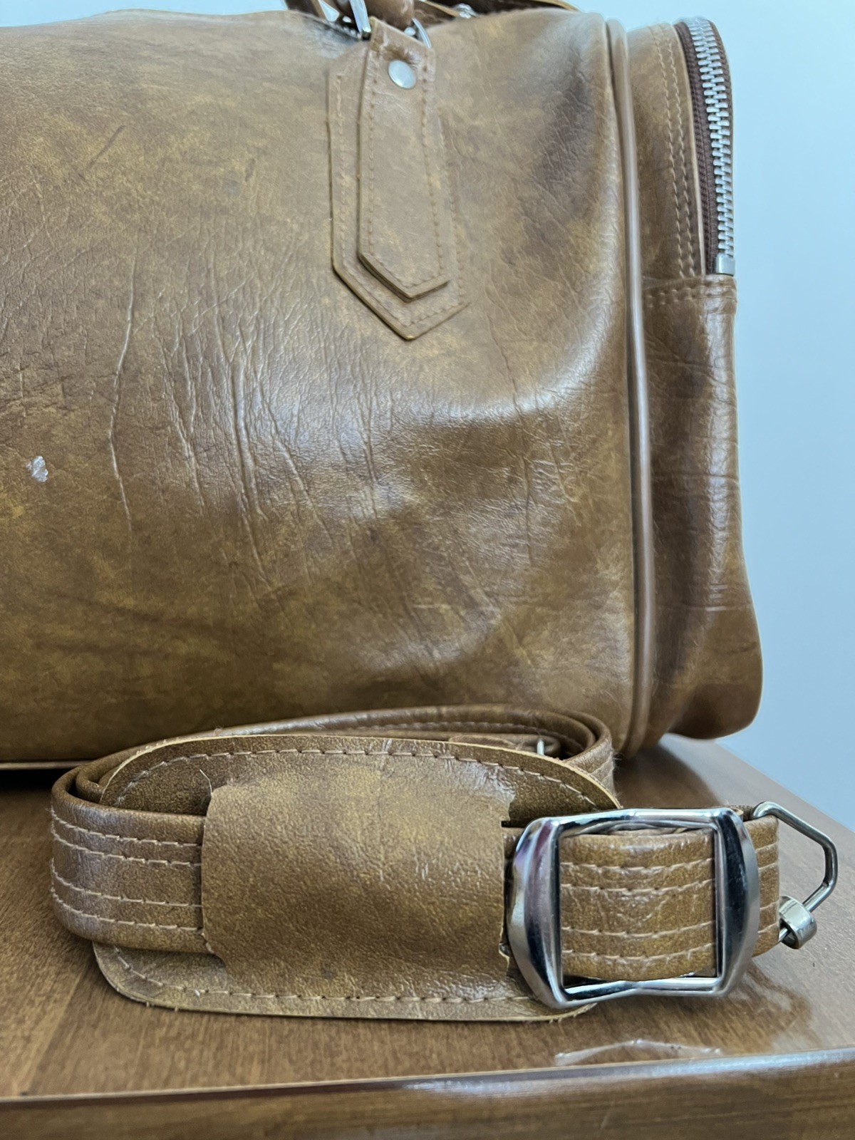 American Tourister Carry On Vintage Duffle Bag Brown Leather Handles & Strap