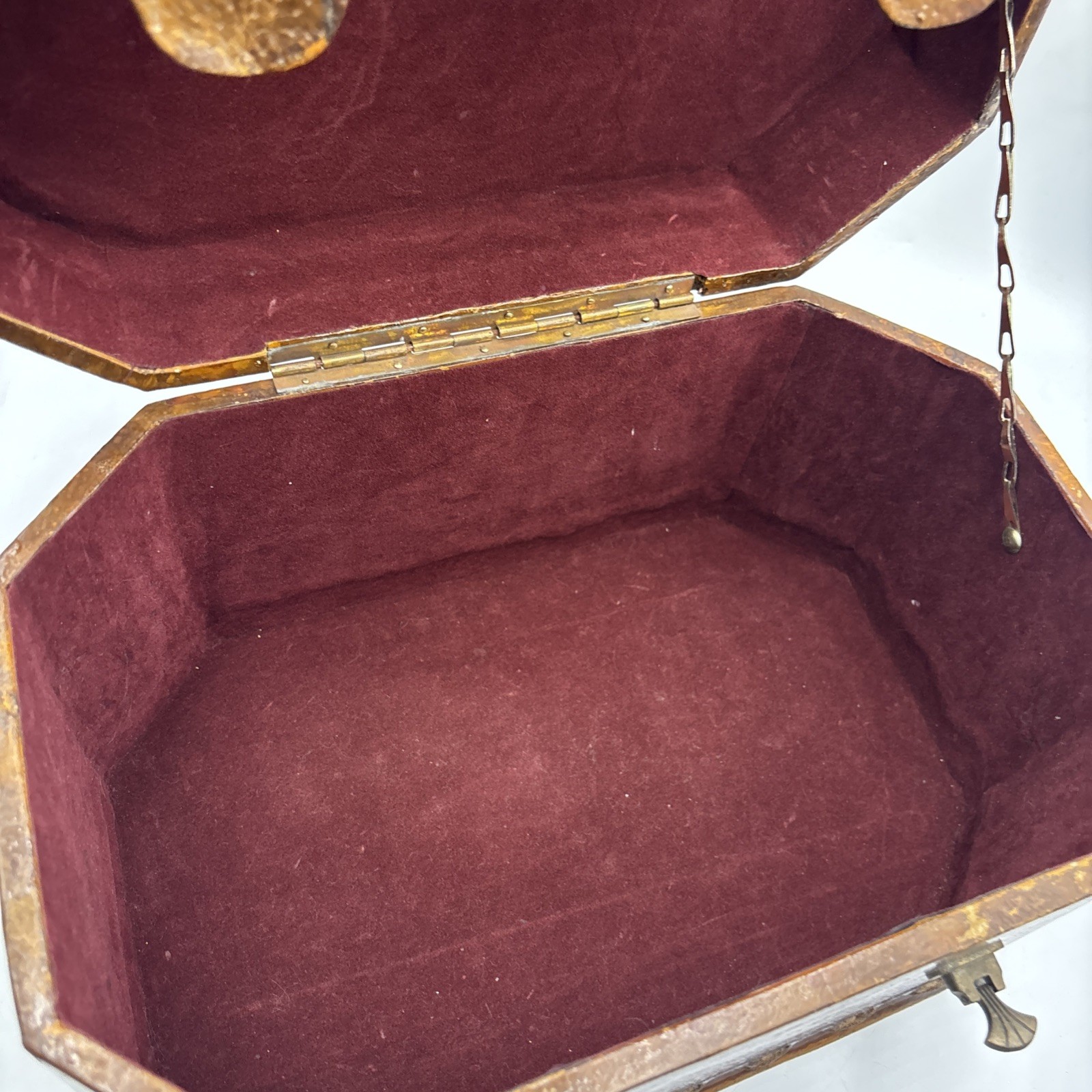 Vtg El Durance Leather Vanity Box Octagon Travel Case Makeup Jewelry Trunk Top