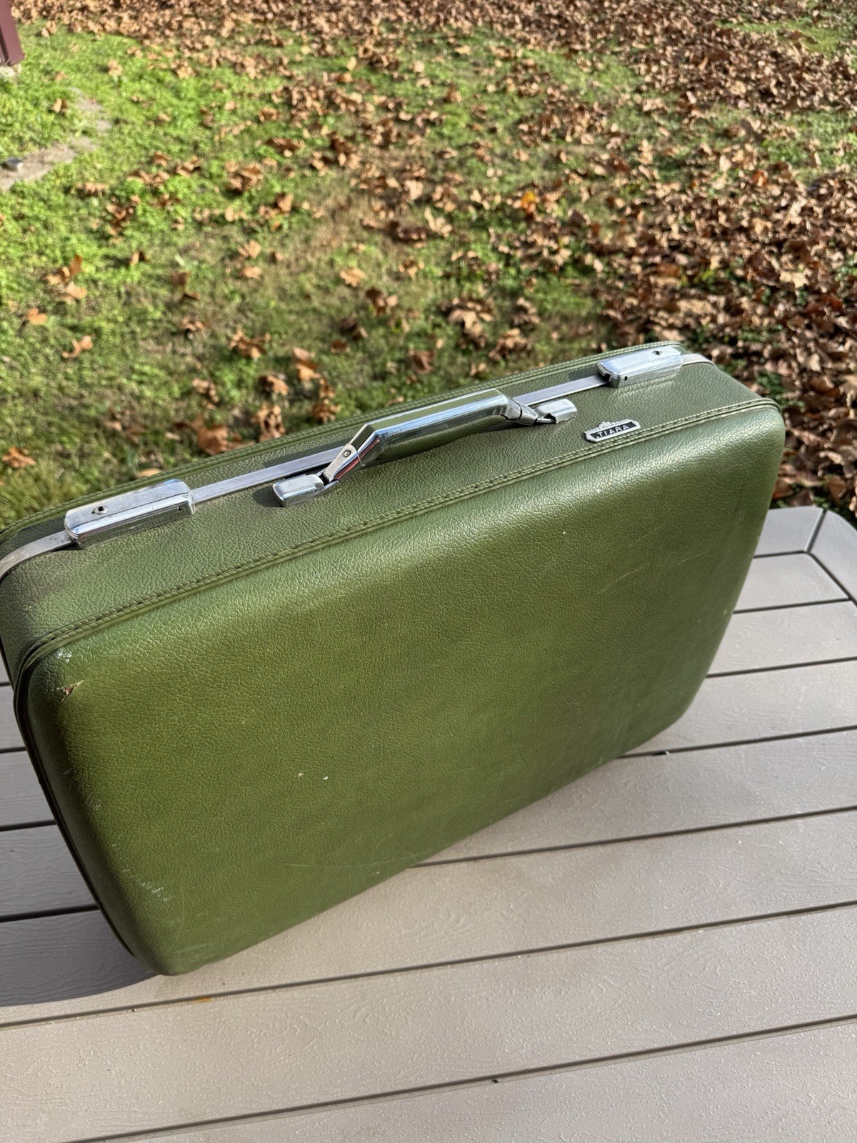 Vintage American Tourister Tiara Suitcase Green 23” Hard Shell Luggage READ