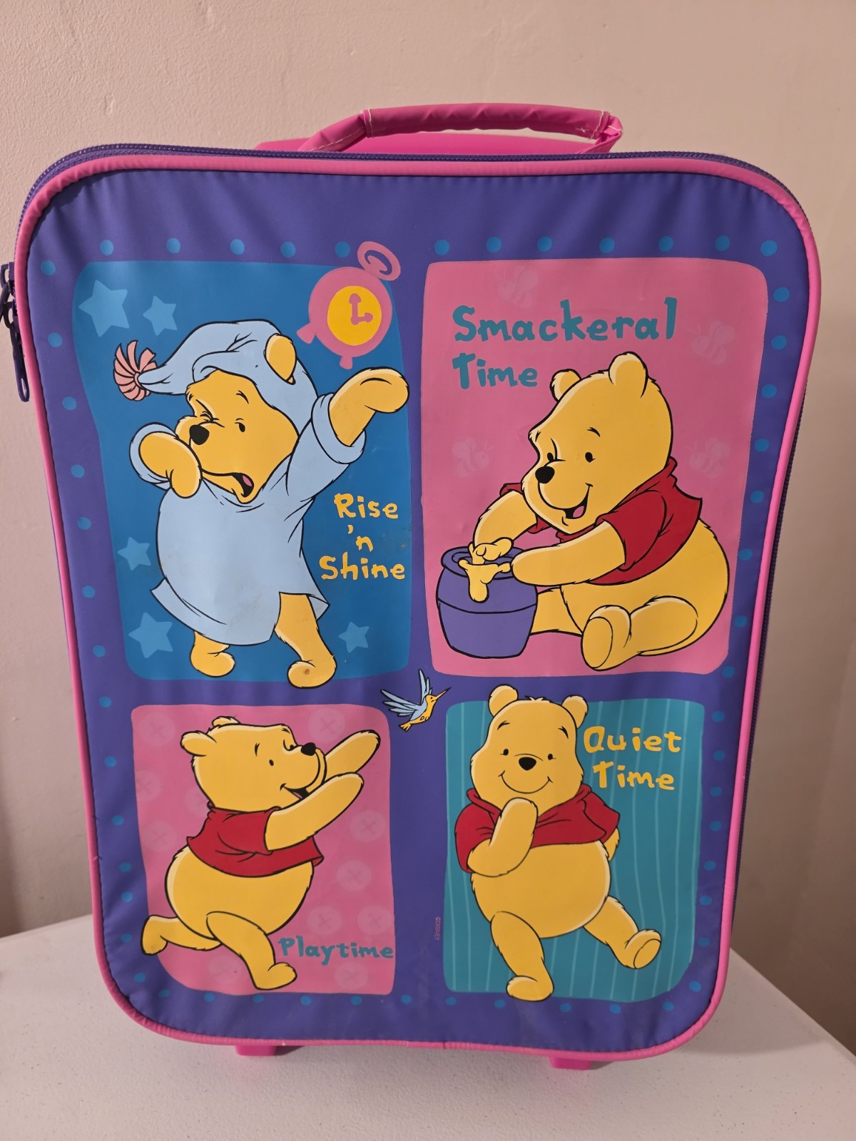Rare Vintage 90’s Winnie The Pooh 15” Rolling Suitcase Pyramid Disney Luggage