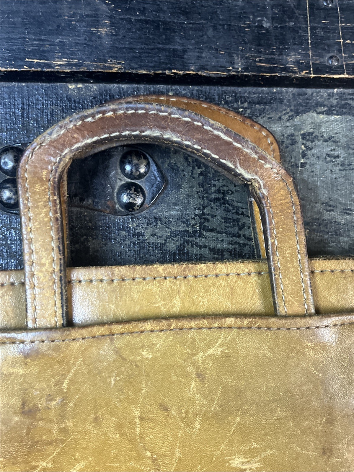 Vintage Handmade Leather Crafted Travel Briefcase Top Handles 11X16.5 READ DISC