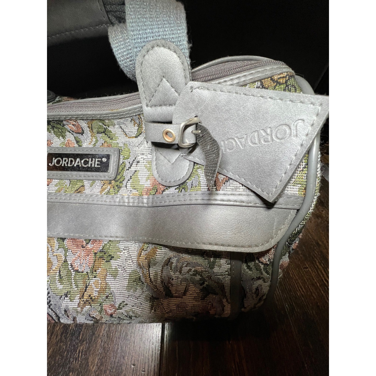 Vintage Jordache Floral Tapestry Duffel Bag Grey Pink Weekend Travel Carry On