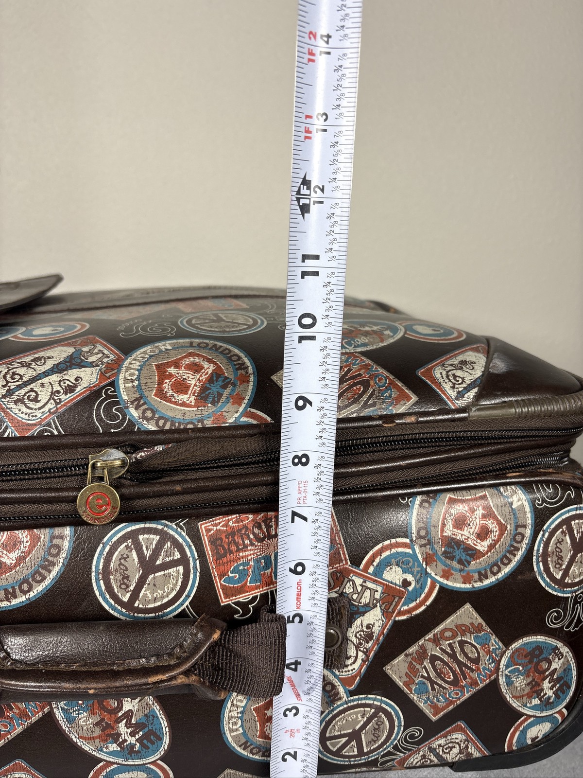 XOXO Leather Travel Print Brown Rolling Suitcase Carry On Luggage Bag