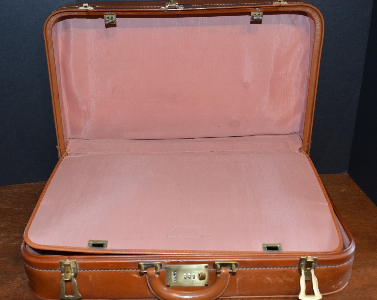 VTG BROOKS BROTHERS Suitcase Leather Tweed Brass CORBIN SESAMEE LOCK