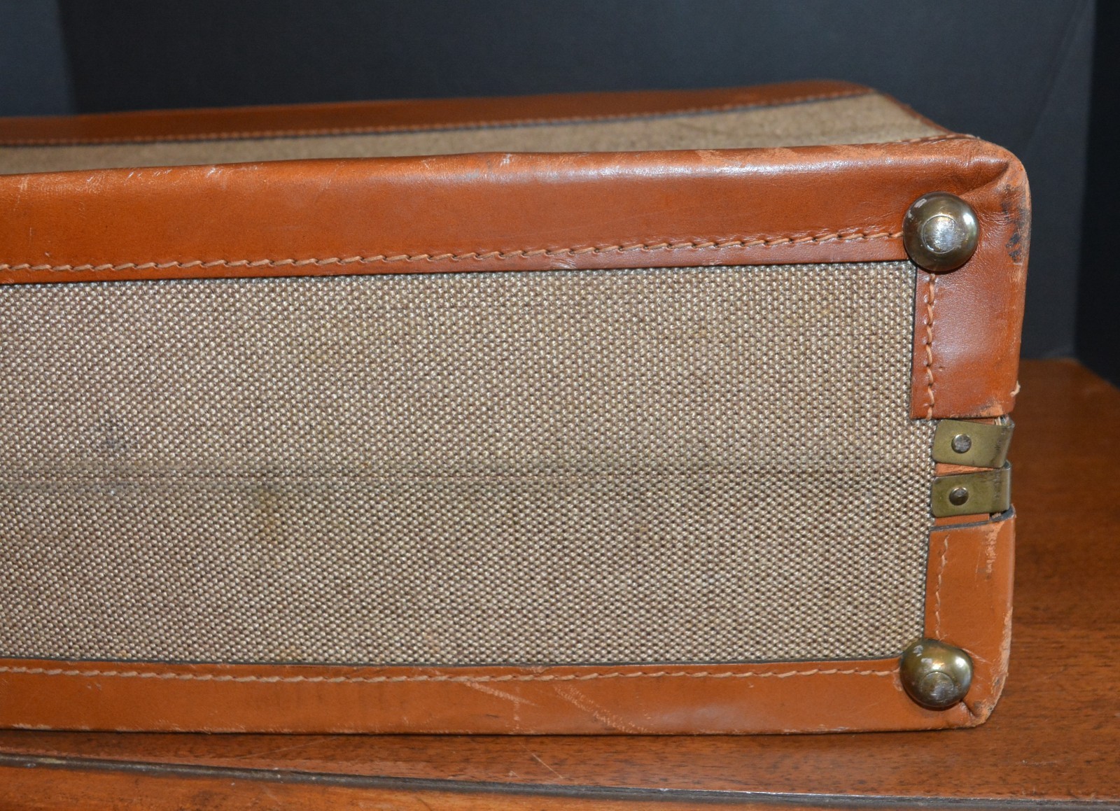 VTG BROOKS BROTHERS Suitcase Leather Tweed Brass CORBIN SESAMEE LOCK