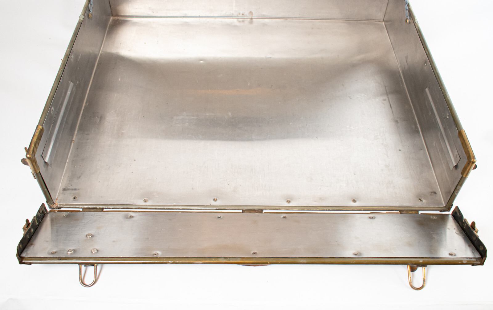VTG Unique Metal Lined Trunk Case w Hinged Front Panel – Military/Civil Defense?