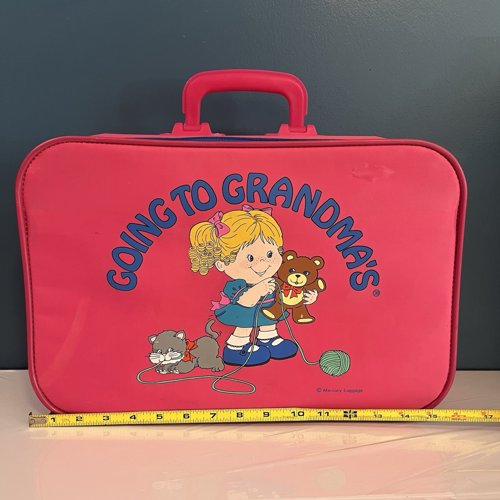 Vintage Pink “Going to Grandmas” Kids Suitcase Mercury Luggage 16″x11″x5″