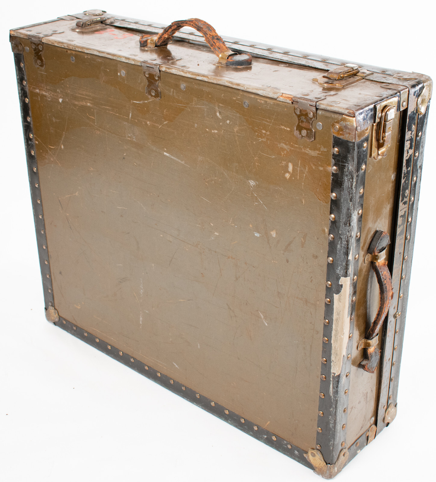 VTG Unique Metal Lined Trunk Case w Hinged Front Panel – Military/Civil Defense?
