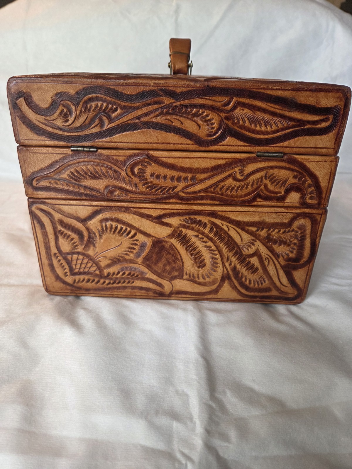 RARE!! Southwest Vintage Tooled Leather Jewelry/Cosmetic/Travel/Vanity Case
