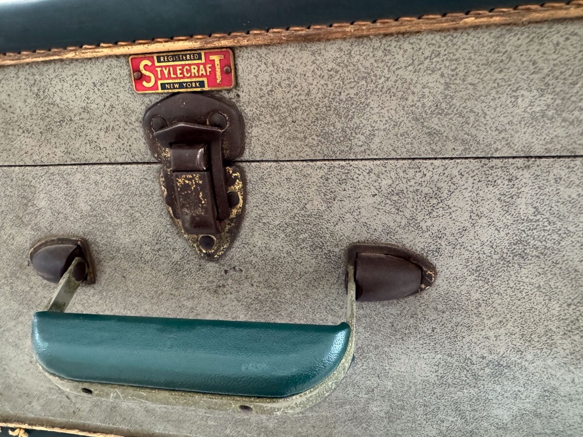 Vintage Stylecraft New York 3 pc luggage suitcase set, seafoam and dark green