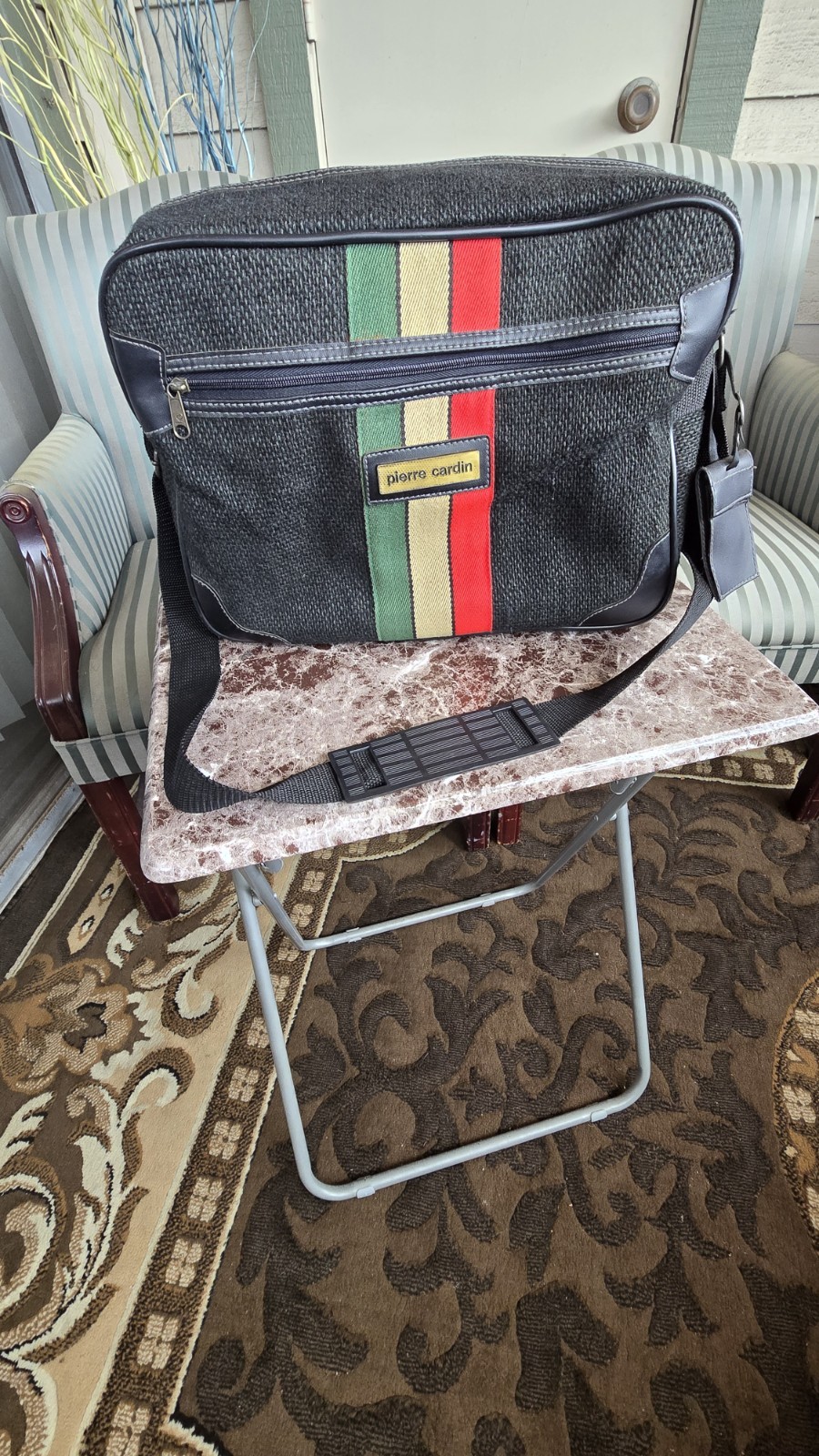 VINTAGE PIERRE CARDIN Black Tweed Travel Overnight Carry On Weekend Bag Mint
