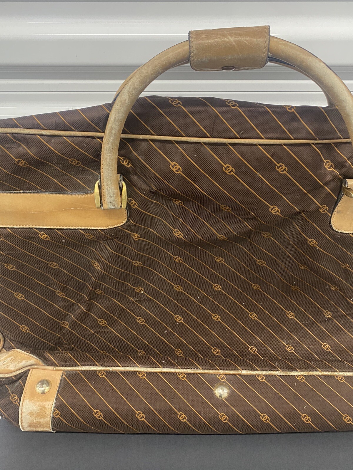 Vintage Gucci GG Monogram Canvas Leather Luggage Bag