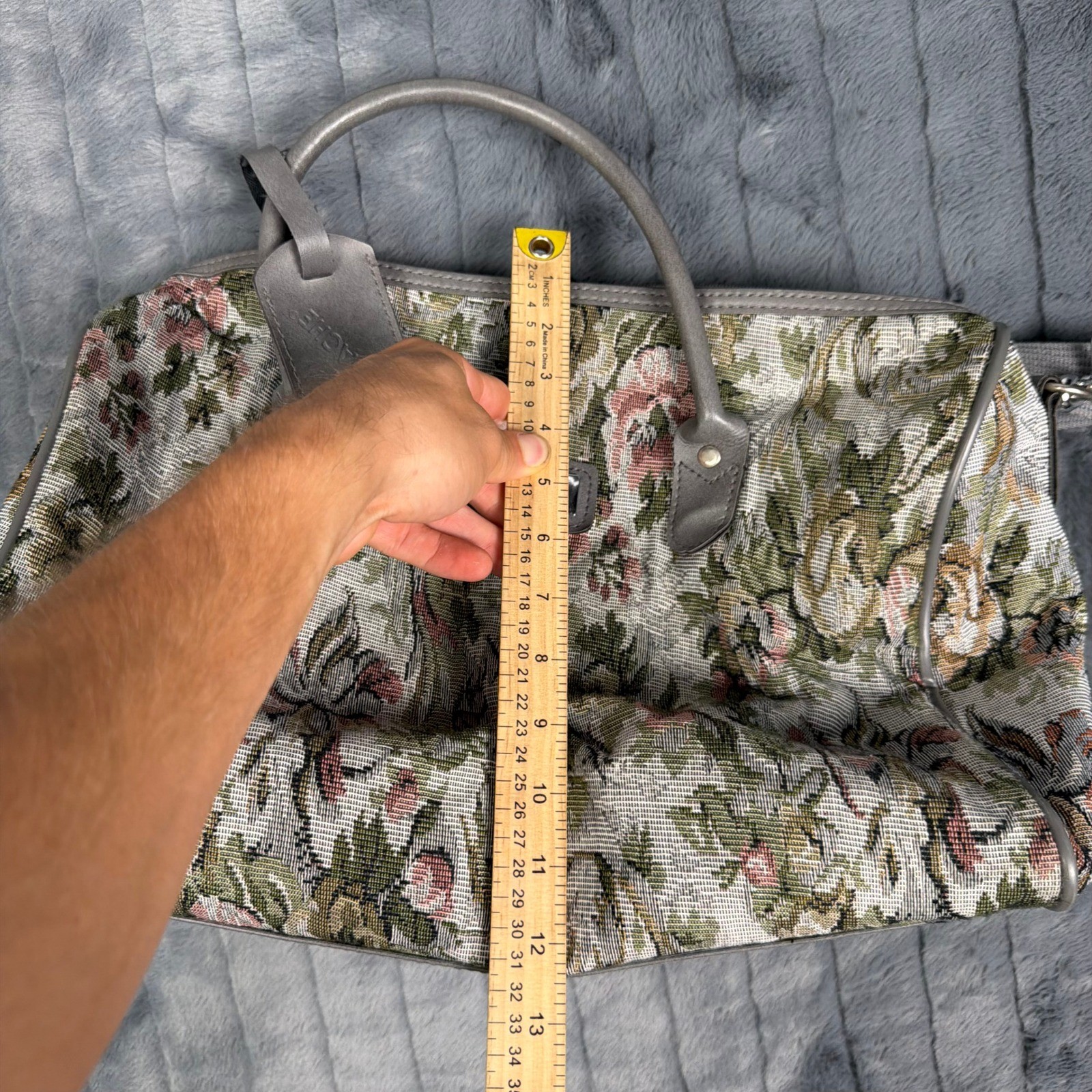 Jordache Vintage Floral Tapestry Weekender Duffel Bag Grey Green Travel Luggage