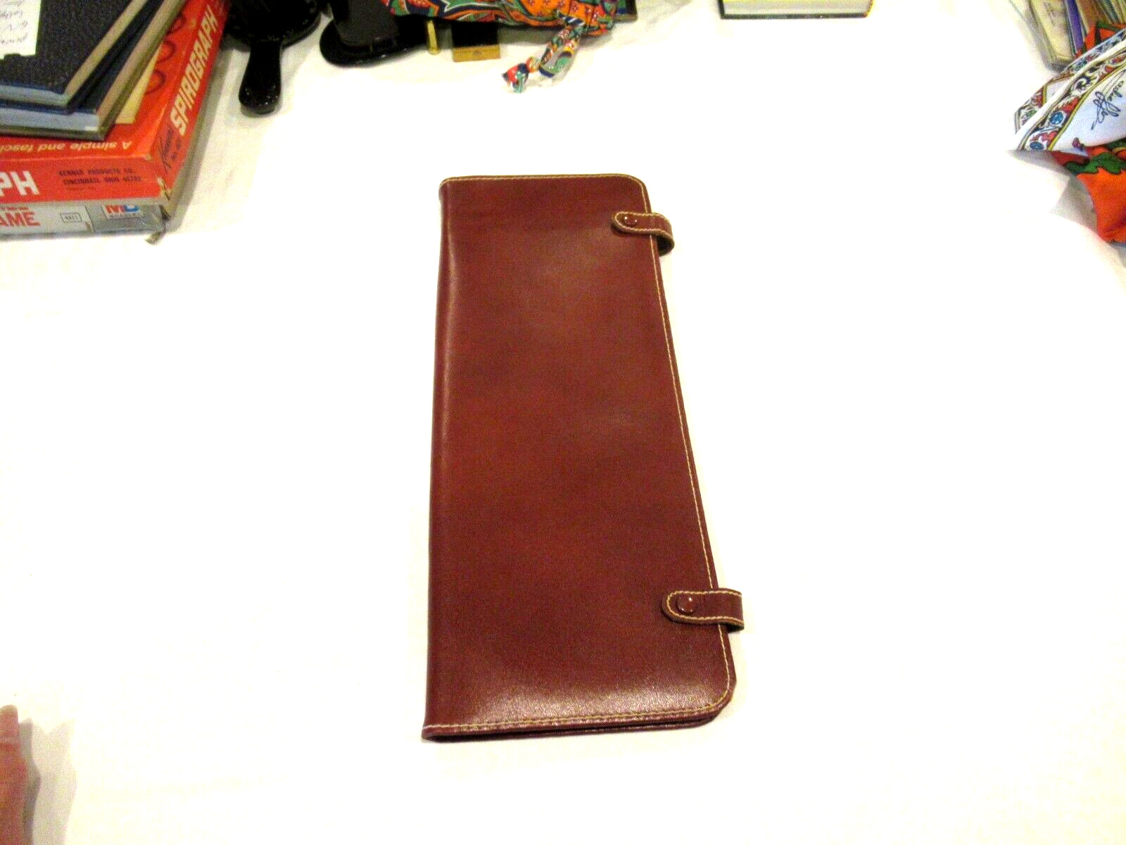 Vintage brown travel tie case, red plaid interior