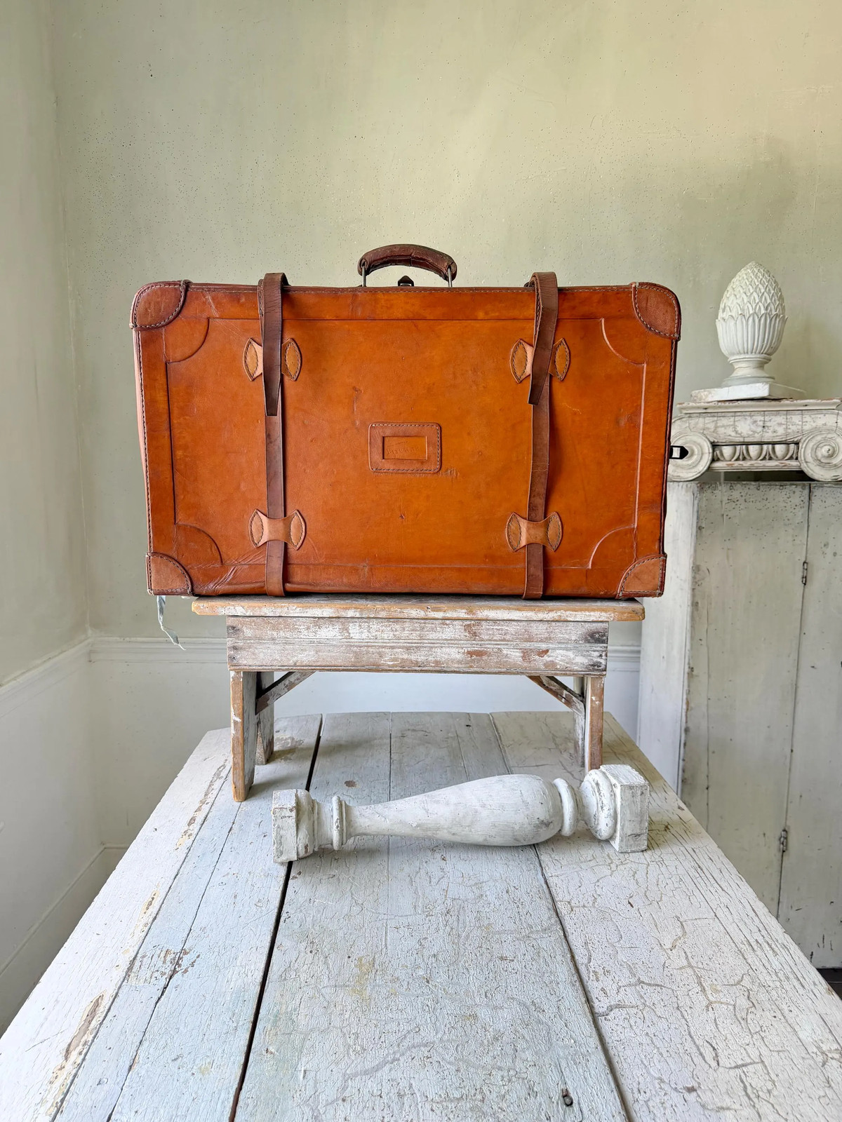 RARE Vintage French Leather Suitcase General Jacques Humbert Luggage WWII Milit