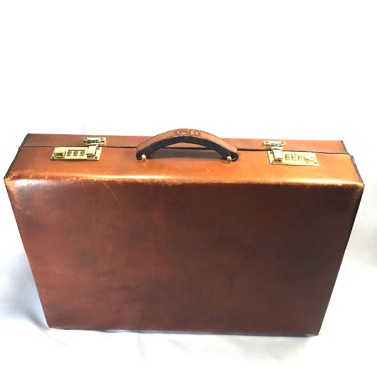 Vintage Genuine top Grain Leather Brief case Brown Cowhide Hard