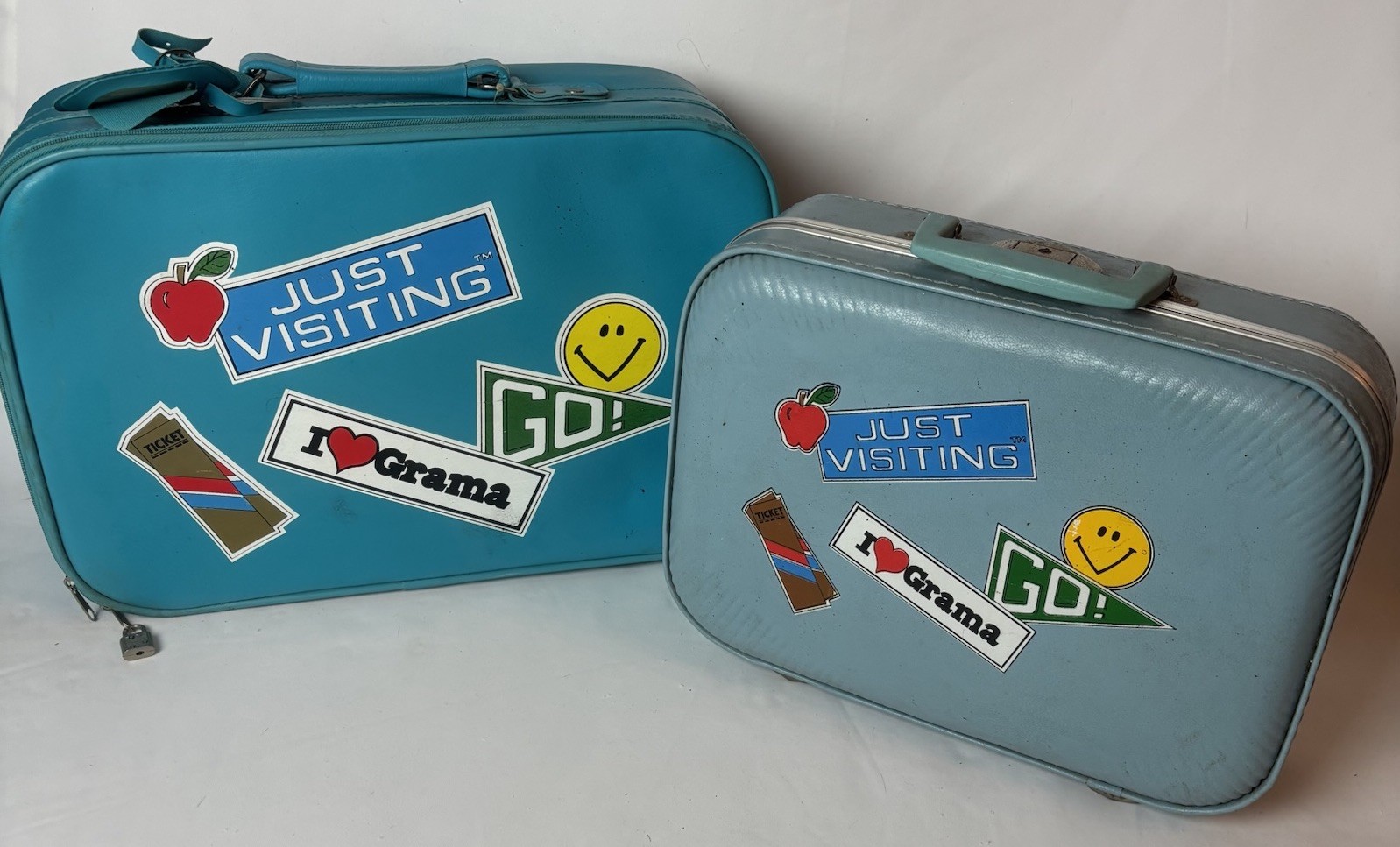 Vintage Lot Of 2 Child’s Boy’s Suitcases Going To Grandmas Blue Nesting
