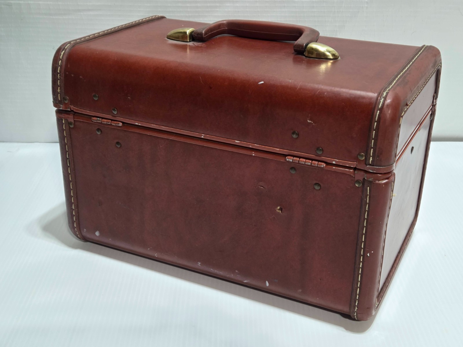 Vintage Samsonite Shwayder Bros Brown Train Case Vanity Luggage With Mirror USA