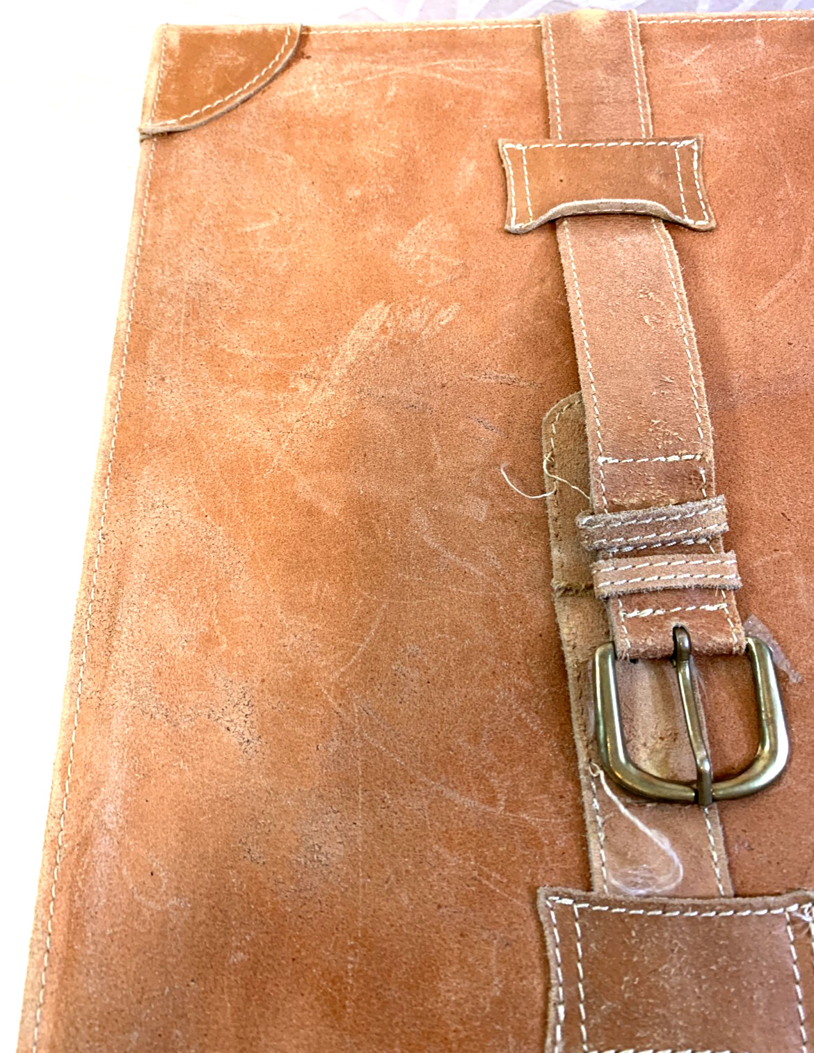 Set 3 Genuine Split Skin Moroccan Suede Leather Belted Suitcases Travel Stickers