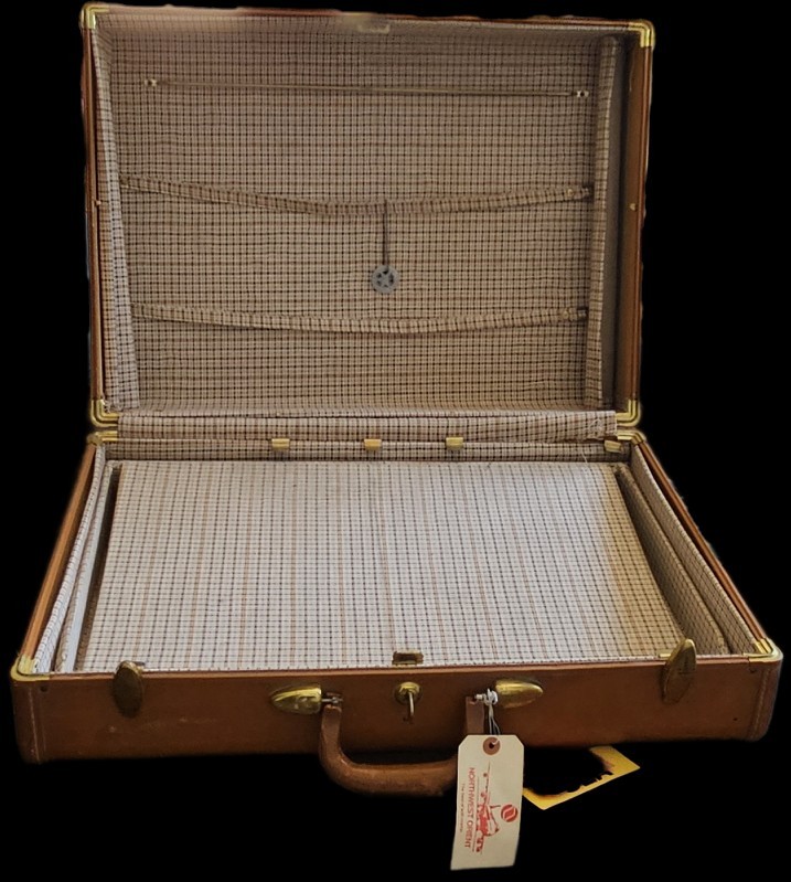 VINTAGE tan Hard Shell Luggage Suitcase with Key Travel Bag