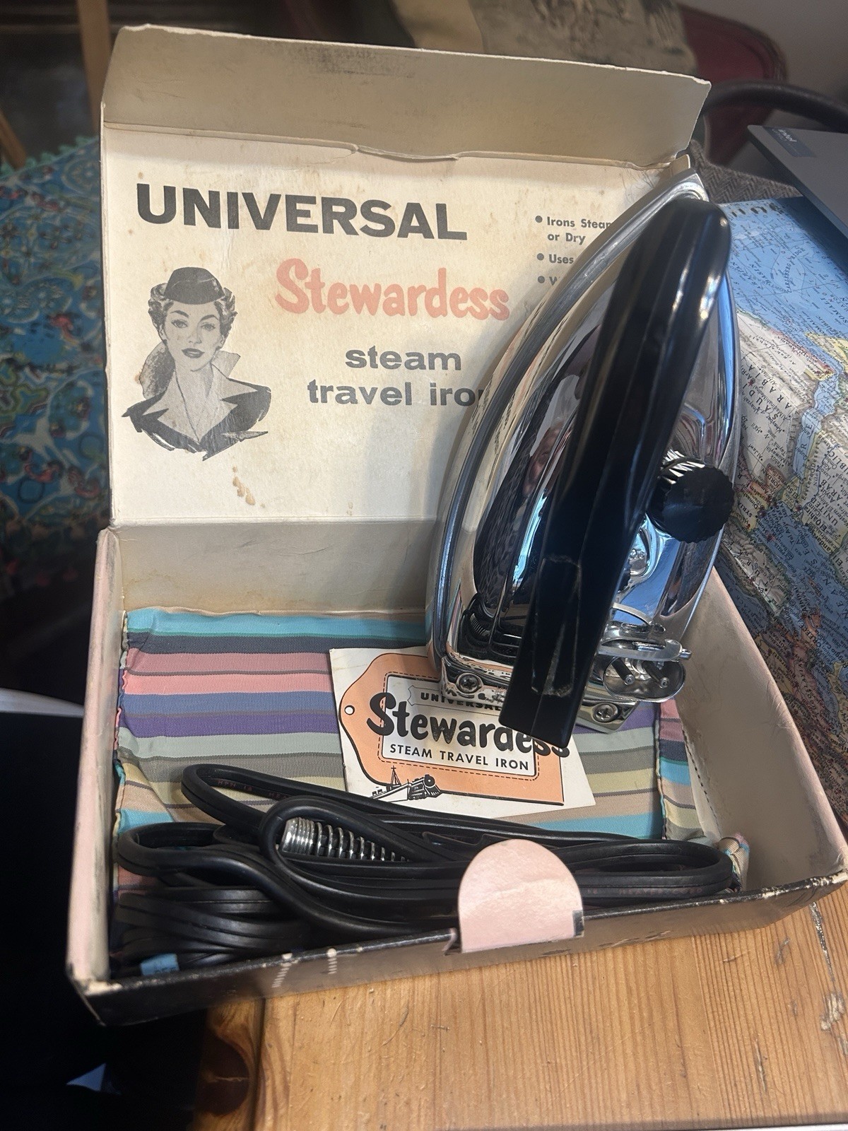 Samsonite Vintage Leather Brown Luggage Set w/ Stewardess Steam Travel Iron