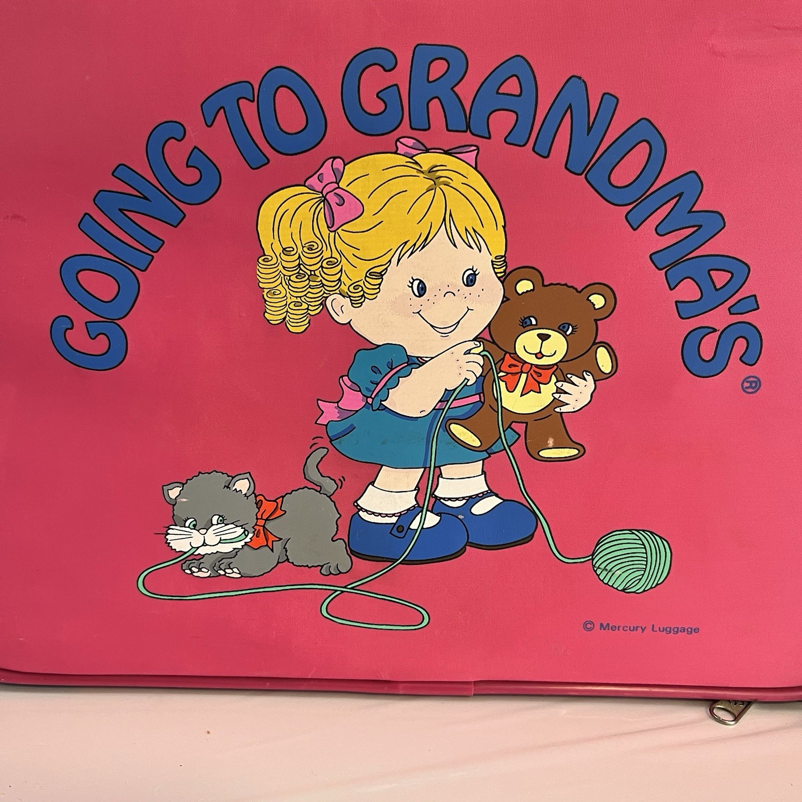 Vintage Pink “Going to Grandmas” Kids Suitcase Mercury Luggage 16″x11″x5″