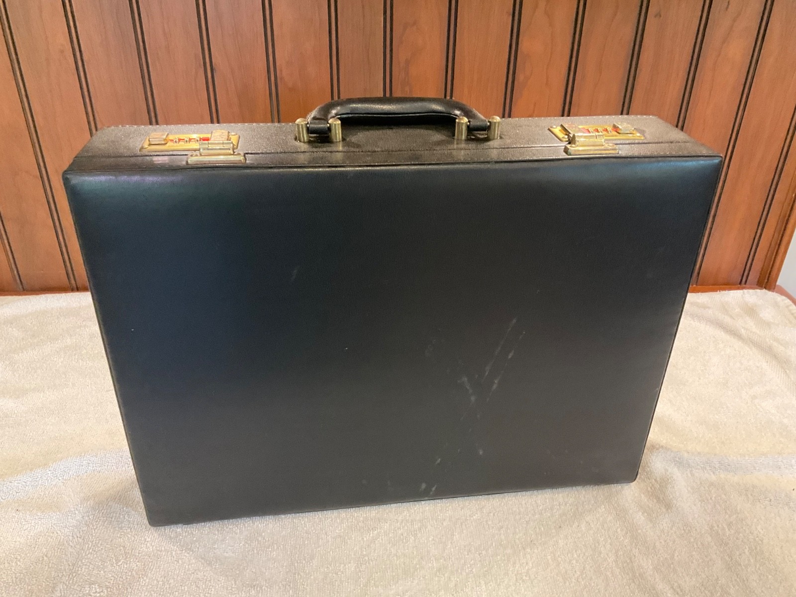 Vintage Black Faux Leather Hard Attache Briefcase Dual Combination Locks Prop