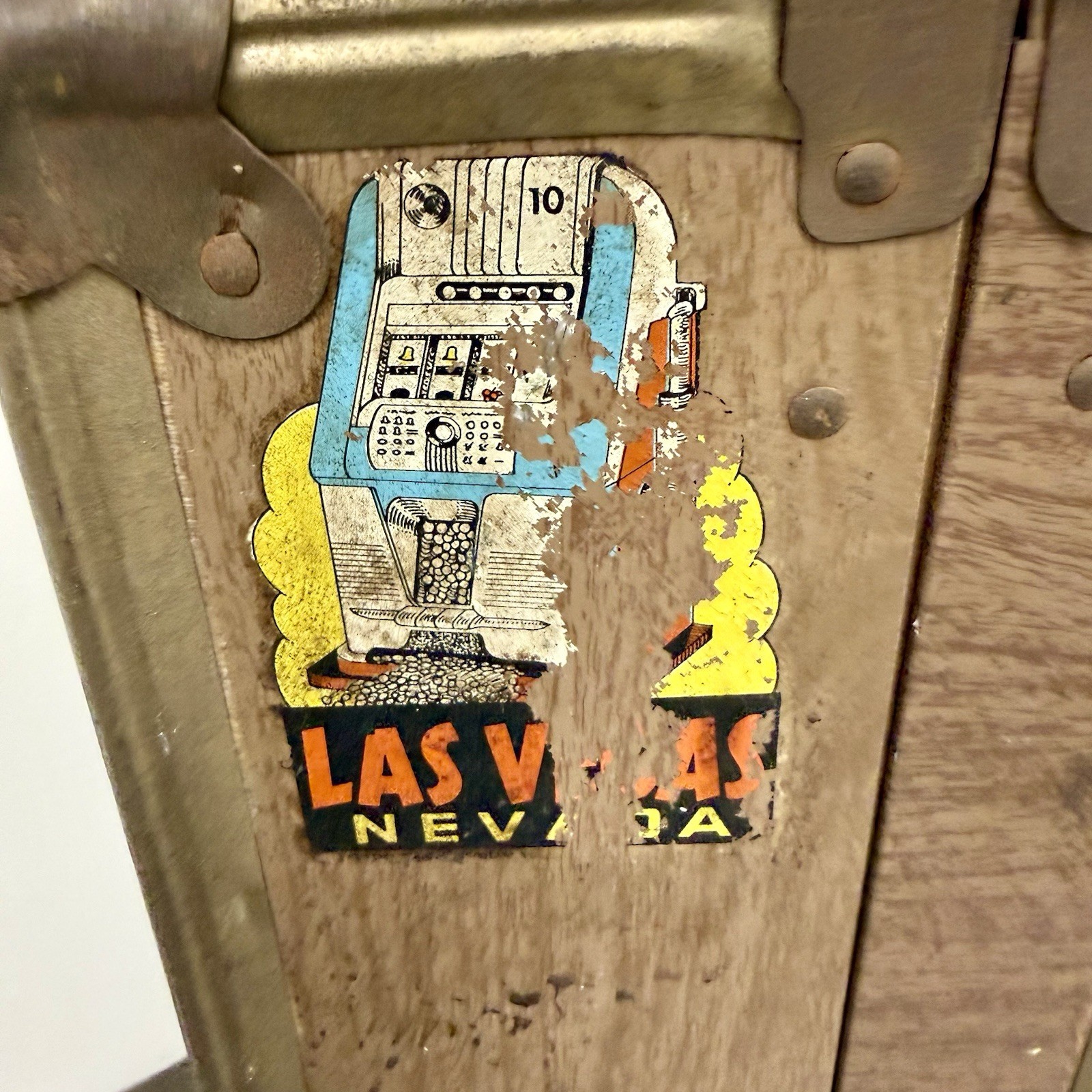 Vintage 1950s Hard Shell Suitcase W Travel Stickers Big Bear Las Vegas Pinups