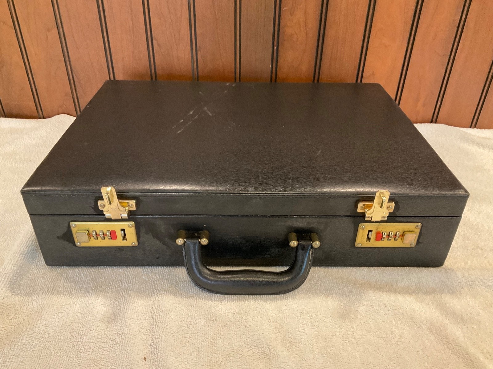 Vintage Black Faux Leather Hard Attache Briefcase Dual Combination Locks Prop