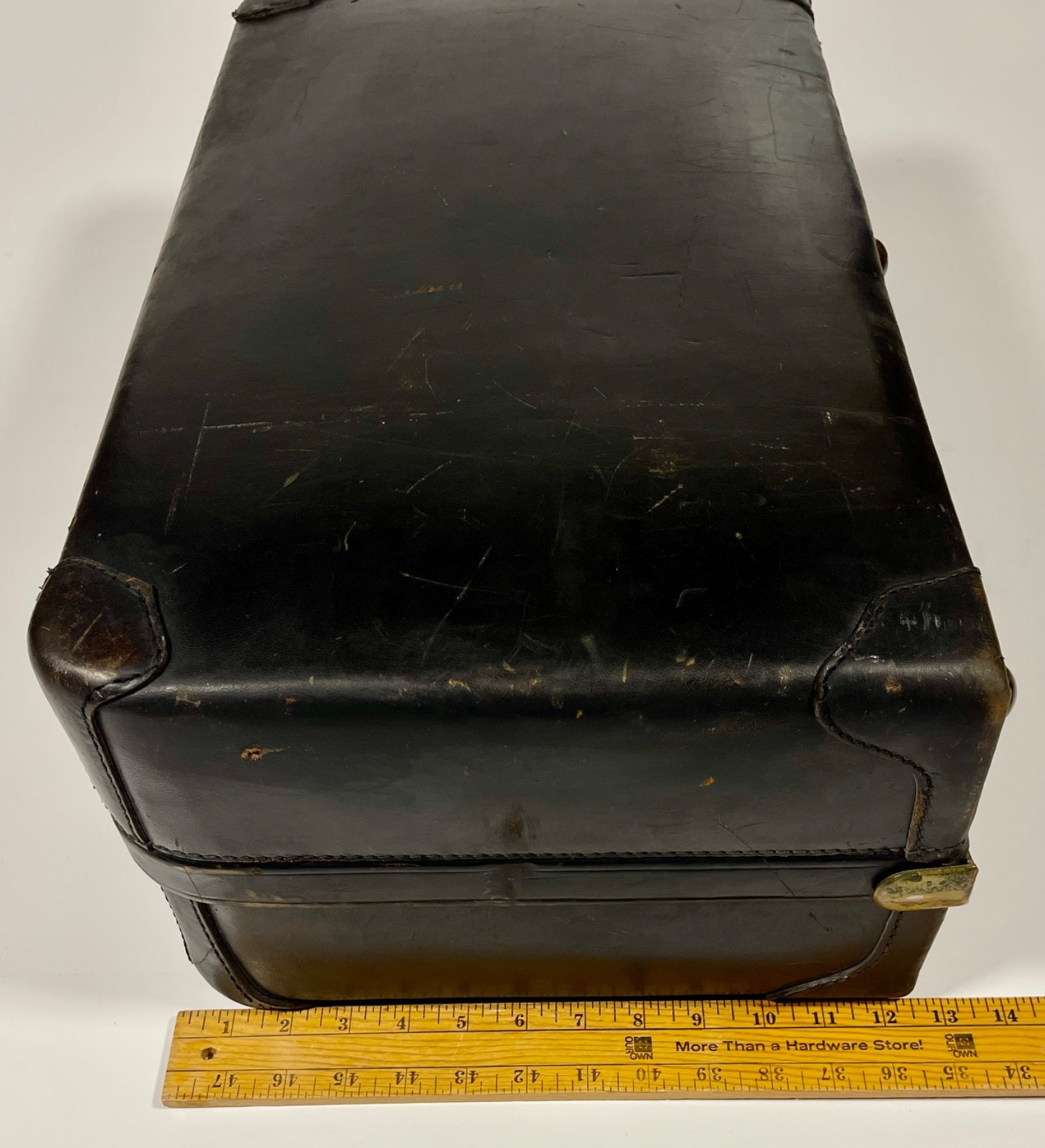 Vintage 1920s Black Leather Suitcase Travel Train Case Luggage Straps No Key