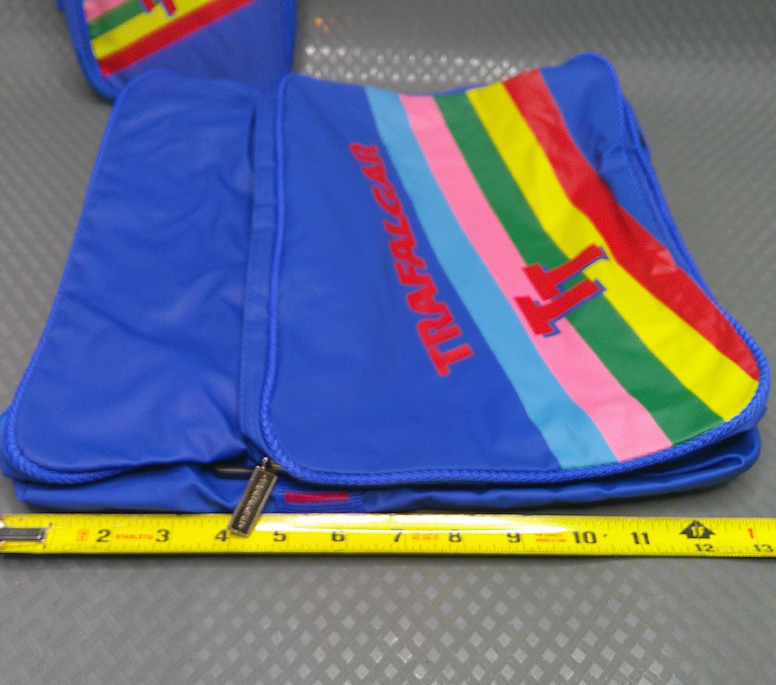 Vintage Trafalgar TT Soft Travel Bag Passport Wallet Strap Zippers Blue Rainbow