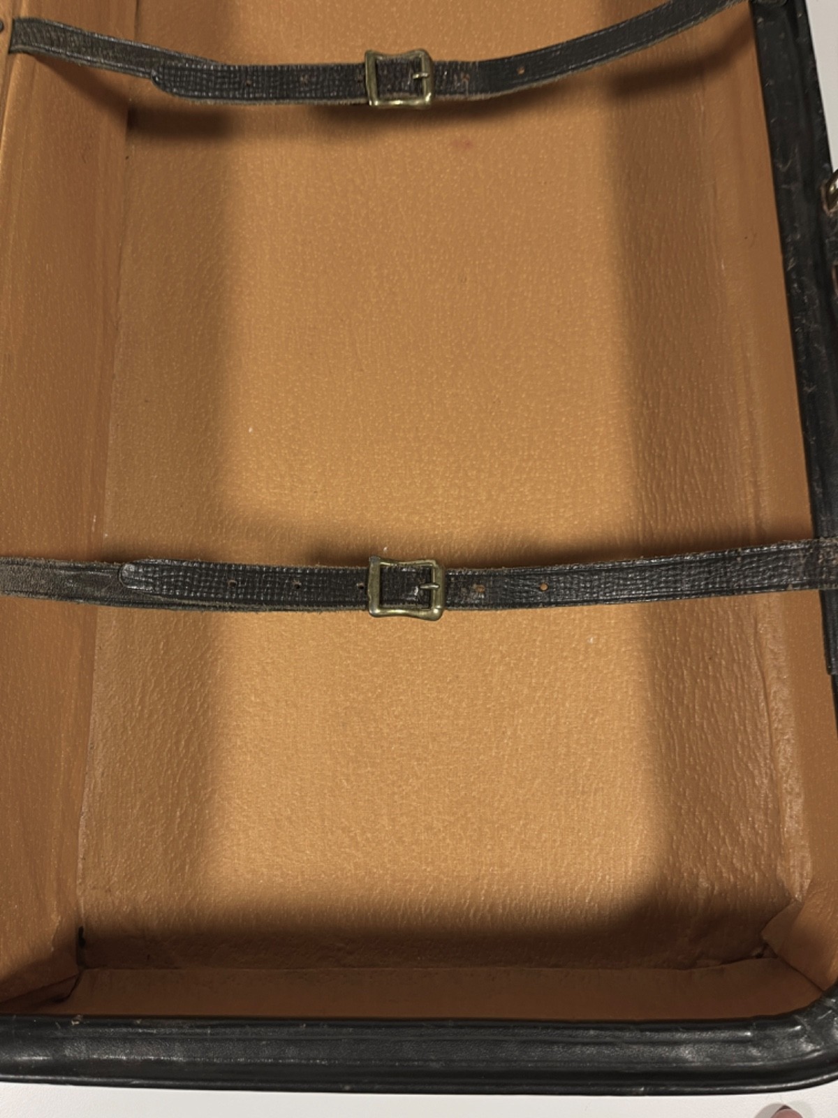 Vintage 1920s Black Leather Suitcase Travel Train Case Luggage Straps No Key