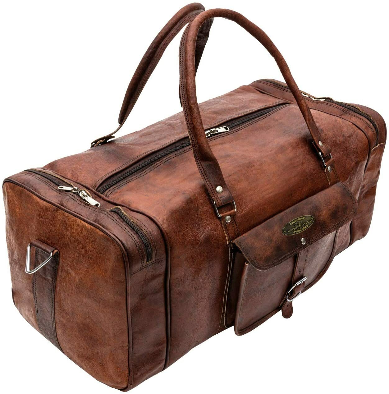 High Quality Leather Duffle Travel Bag Men Luggage Gym Vintage Weekend Overnight