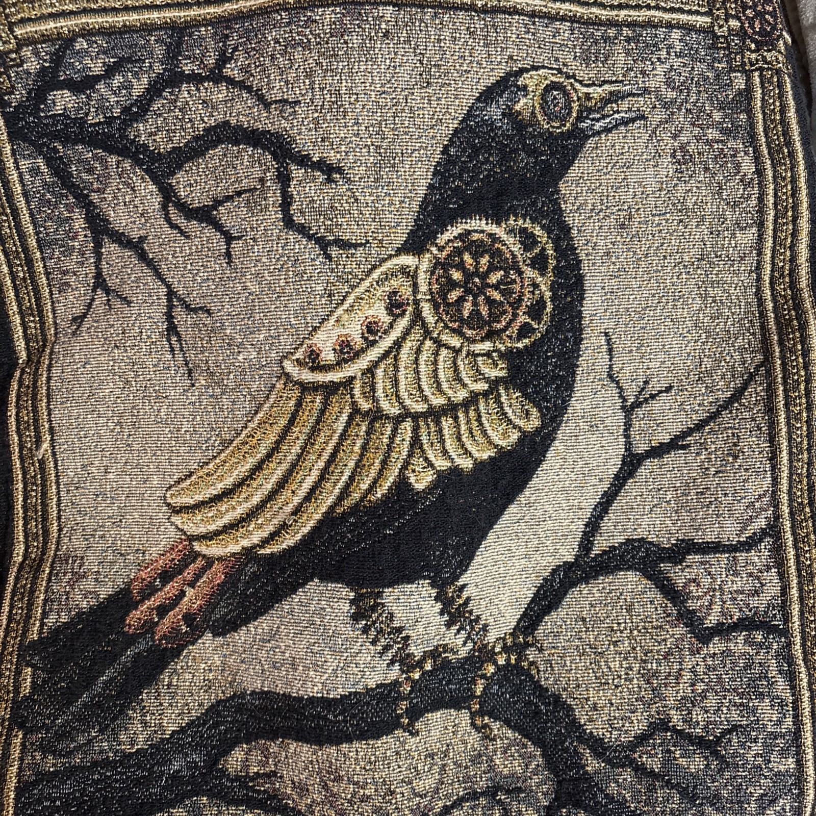 Raven Tapestry Style tote bag, Vintage Style, Lined With Black Cotton