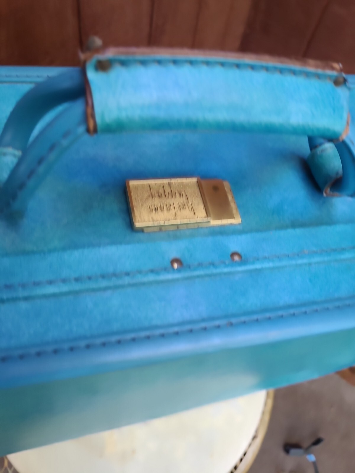 Vintage Hartmann Luggage Train Suitcase Blue Vinyl Faux Leather Case