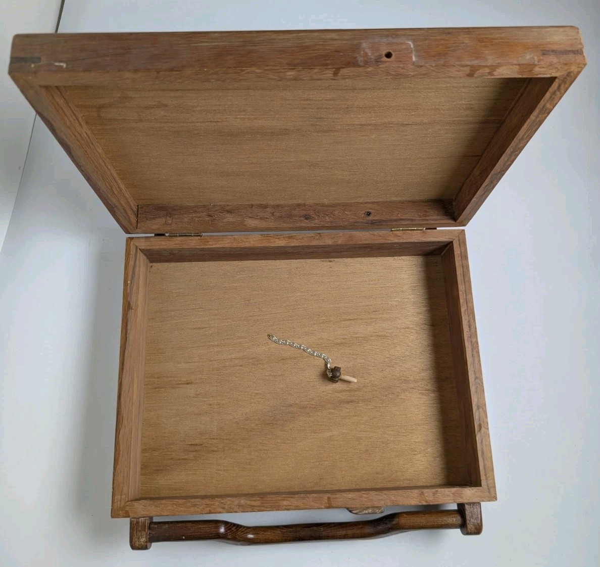 Vintage Handmade Solid Wood Attache Briefcase Box Geometric Peg Lock 16.5”