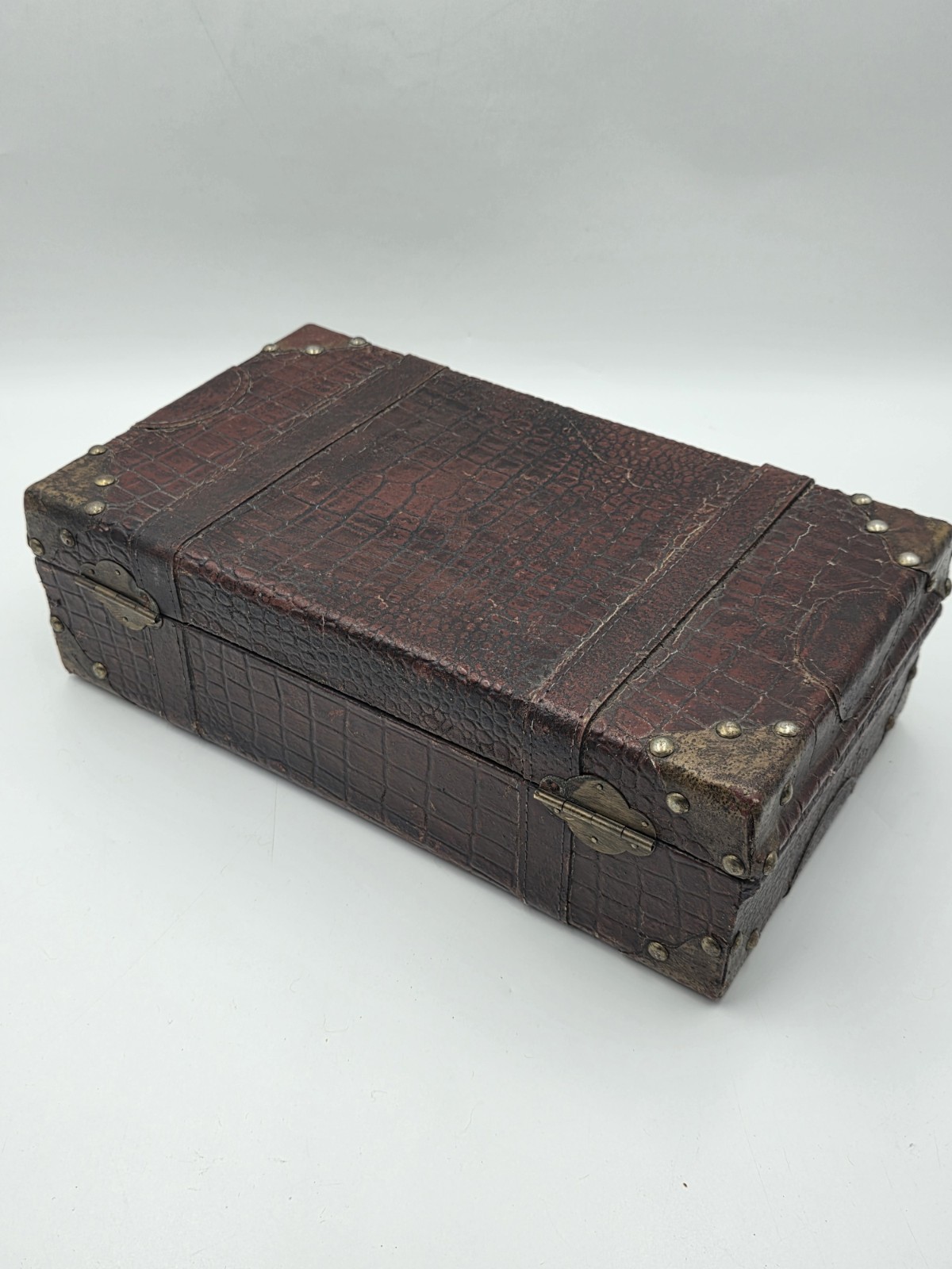 Antique 1930’s Faux Alligator Doctors Suitcase Salesman Sample Case. Red Velvet.