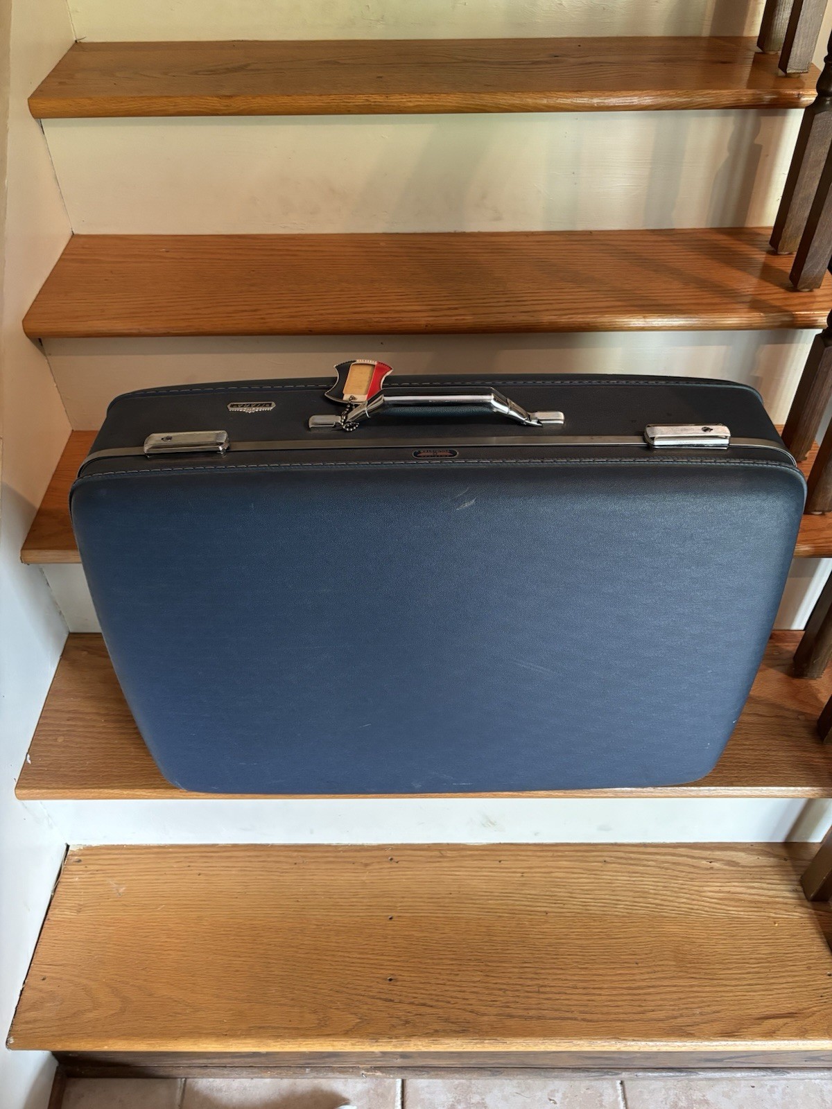 American Tourister Blue Hard Shell Suitcase 1970s Extra Compartments 26in X19