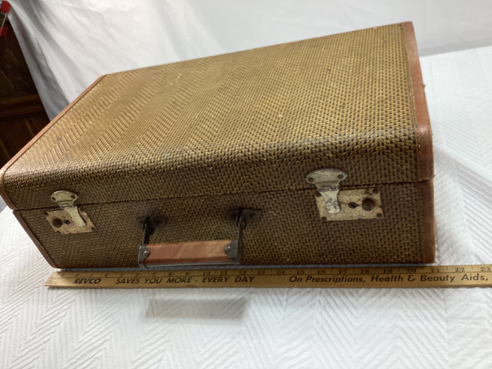 Vintage Wheary Luggage Brown Tweed Hardshell Suitcase 20x13x7 No Key