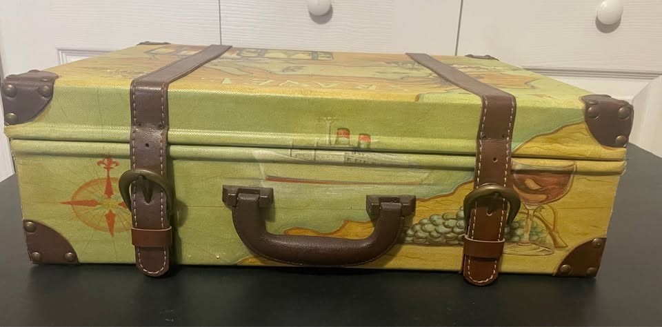 Vintage Decorative Travel Map Suitcase with Straps