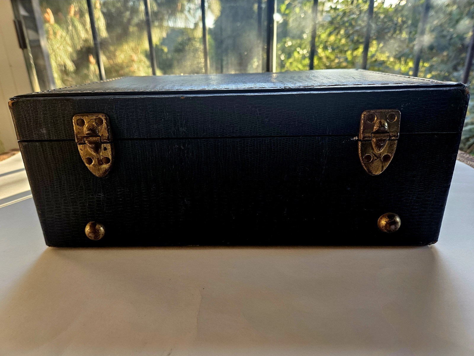 Vintage Deep Blue 13.5”x10″x5″ JC Higgins Brass Fitting Overnight Train Case